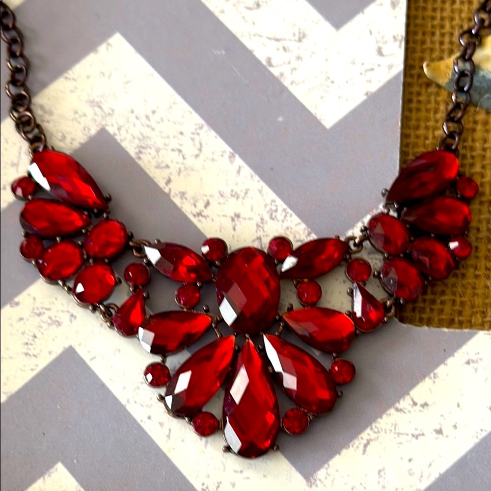 Elegant Deep Red Statement Rhinestone Vintage Nec… - image 3